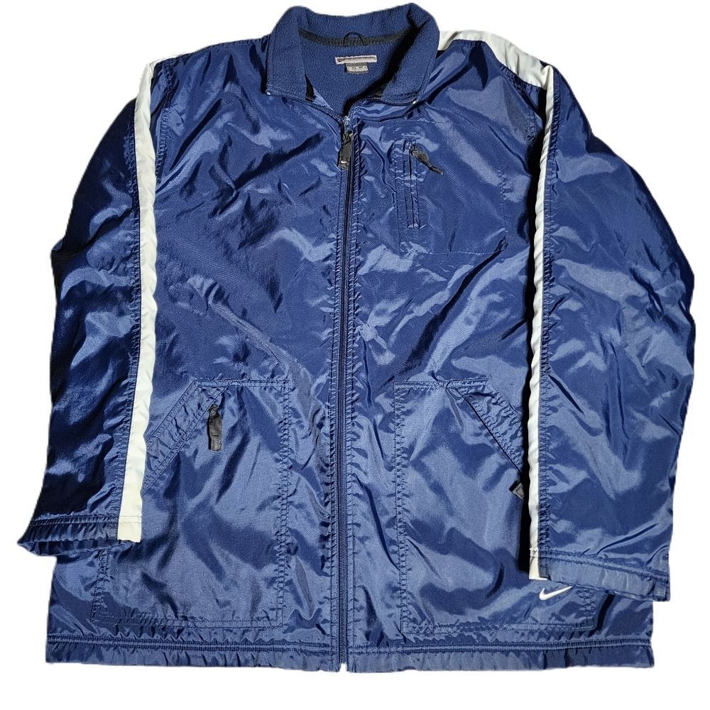 Nike Men's XL Lined Jacket Navy Blue With White Stripe Zip Front &  Pockets 0706